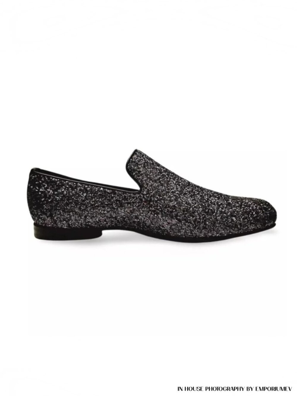 Jimmy Choo Black Glitter Devour Smoking Slippers Penny Loafers (0465)